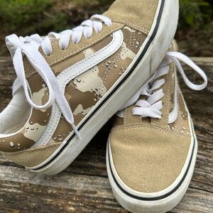 Vans Tan Camo Low Top Sneakers with White Sidestripe